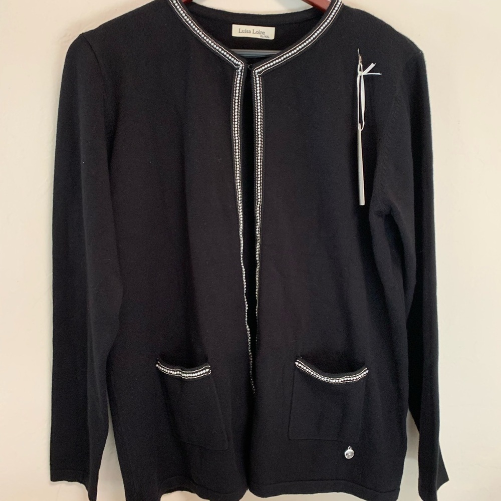 Black knit jacket with jeweled detailing